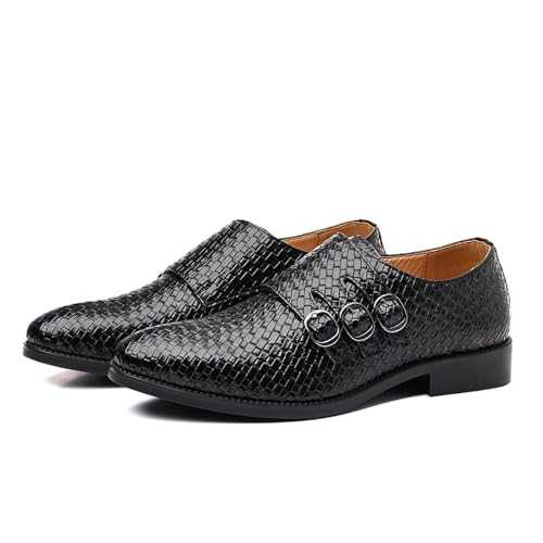 LMUIPMAA Mens Monk Strap Slip on Loafer Woven Leather Formal Business Casual Dress Shoes for Men