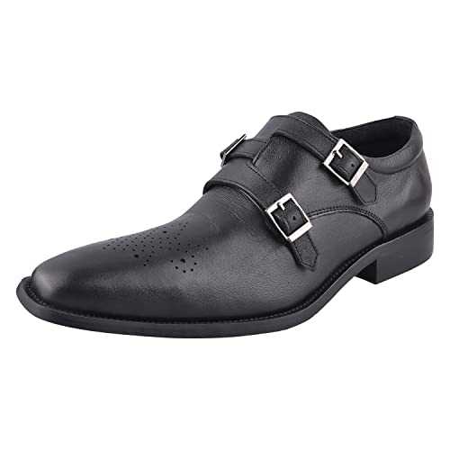 LIBERTYZENO Men's Genuine Leather Triple Monk Strap Loafers Wing Tip Dress Shoes Green Size: