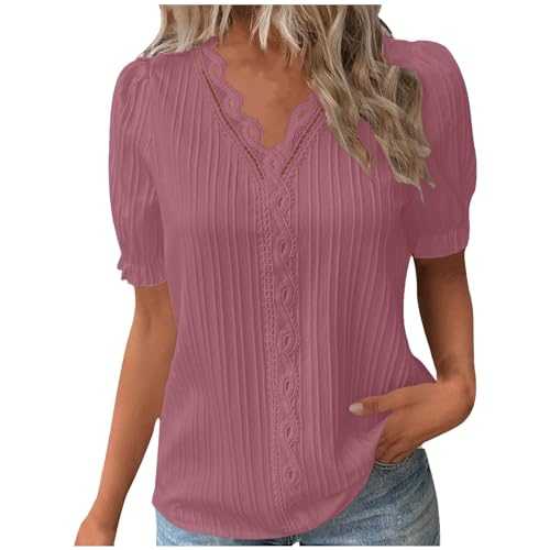Women's Long Sleeve V Neck Ruffle Trim Blouse: Elegant Floral Lace Trim Insert Feminine Button Down Shirt Plus Size Pajamas Tops for Men
