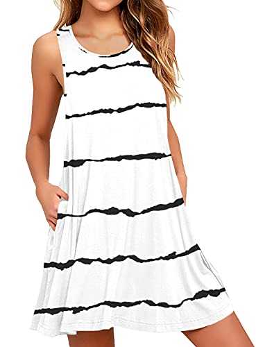 WEACZZY Women Summer Sleeveless Pockets Casual Swing T Shirt Dresses Beach Cover up Plain Pleated Tank Dress