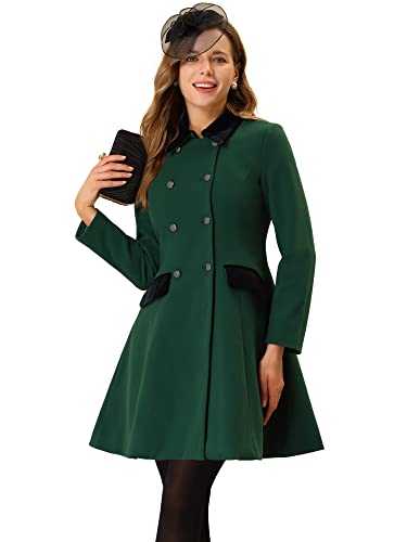 Allegra K Women's Peacoat Overcoat Double Breasted Vintage A-line Flare Winter Coat