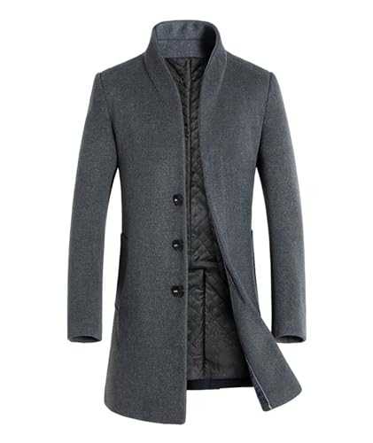 ECDAHICC Men's Casual Stand-Up Collar Slim Fit Wool Midi Coat Single Breasted Business Coat Warm Winter Trench Coat