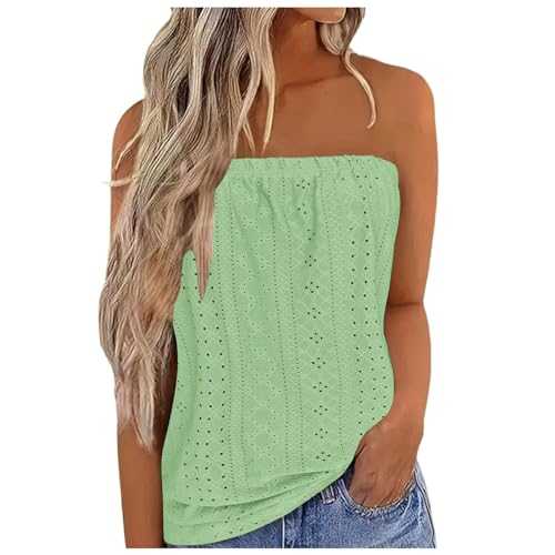 Skang Women's Bandeau Top Summer Sleeveless Off Shoulder Bandeau T Shirt Sexy Stretch Tube Top Casual Strapless Backless Breathable Beach Ruched Shirt Daily Party Trendy Y2k Tee Blouses