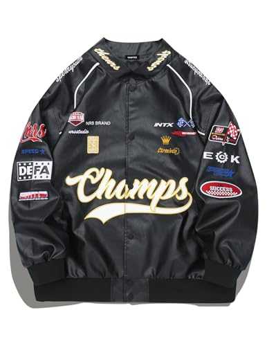 Vamtac Faux Leather Motocross Jackets Oversized Vintage Racing Varsity Bomber Coat Unisex Trendy Streetwear