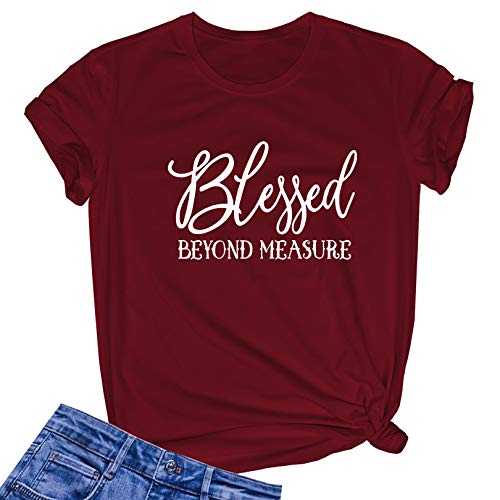 LOOKFACE Women Blessed Beyong Measure Gprahic Funny Cute T Shirts(Gift Ideas) - Red - Large