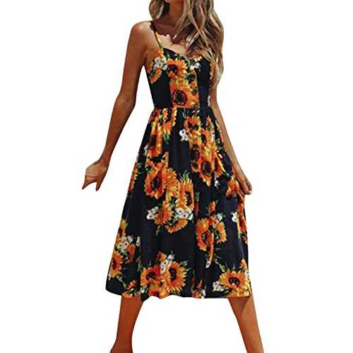 AMDOLE Cotton Tee Dress Boho Sundress for Women Casual Summer Dress Round Neck Sleeveless Tank Dress Beach Dress Swing Dress Fashion Slim Midi Dress Womens Work Dresses Business Casual