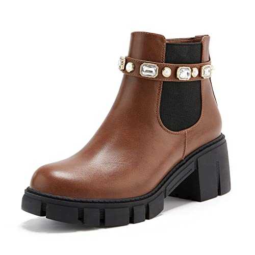 TINSTREE Women's Ankle Boots Low Heels Chunky Zip Chelsea Style Ankle Bootie