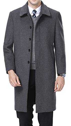 FASHINTY Men's Classical France Style Single Breasted Wool Coat Windbreaker #00153