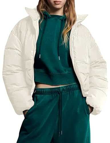Xuehaya Womens Down Puffer Jacket Winter Cropped Jackets Stand Collar Long Sleeve Zip Casual Puffy Coat with Pockets