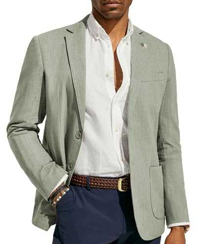 PJ PAUL JONES Mens Blazer Casual Cotton-Linen Sport Coat Lightweight 2 Button Unlined Suit Jackets