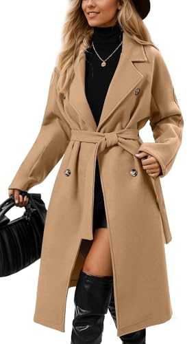 SEAUR Women's Vintage Double-Breasted Trench Coat Wool Blend Lapel Collar Pea Coat Winter Slim Fit Jackets Coat Outwear