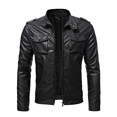 UnoSheng Short Fashion Stand Jacket Leather Collar Jacket Coat Zipper Slim Pocket Men's Men's Coats Jackets Winter Wool Jacket
