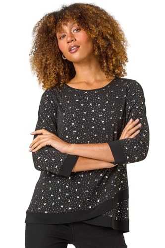 Roman Originals Women Asymmetric Hem Shimmer Top - Ladies Evening Party Christmas New Year's Even Overlay Wrap Over Sparkle Occasion Glitter Tops