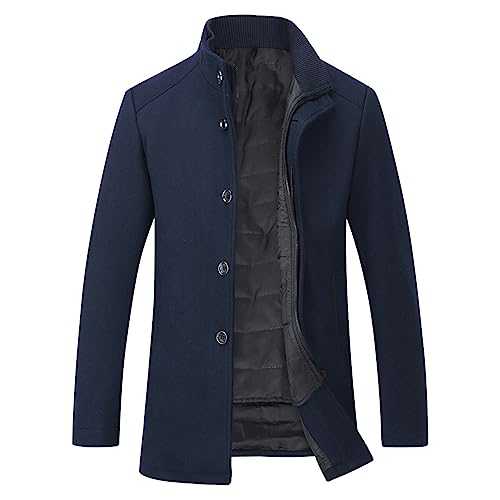 YOUTHUP Men's Short Wool Coat 2 in 1 Winter Coat Regular Jacket and Gilet, navy, XL