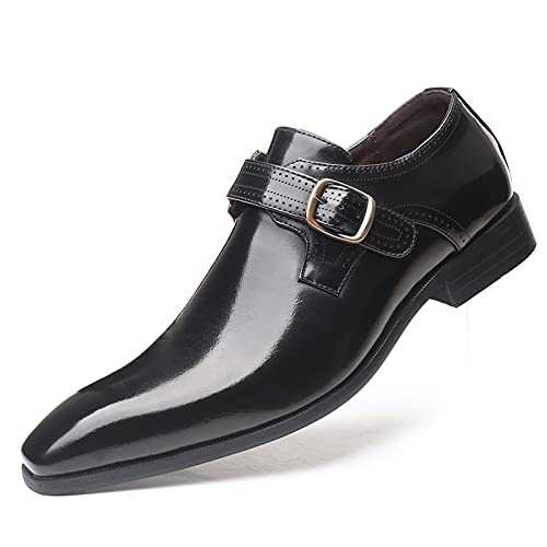 New Formal Shoes for Men Slip On Monk Strap Square Toe PU Leather Non Slip Low Top Slip Resistant Anti-Slip Block Heel Walking