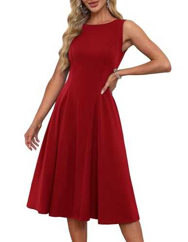 GRACE KARIN Women Vintage Cocktail Dress Swing A-Linie Solid Midi Waist Dress Sleeveless Elegant Formal Dress with Pockets