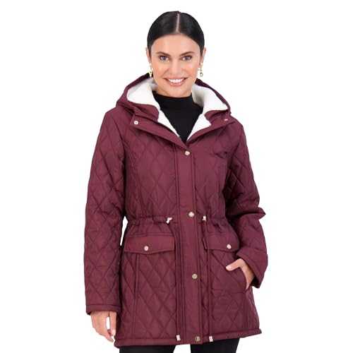 Jones NY Diamond-Quilted Jacket Anorak with Fur Lining - Winter Coats for Women, Black
