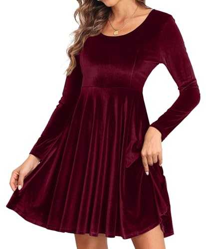 Yutdeng Women Velvet Dress Long Sleeve Crew Neck Ladies Bodycon Mini Dress Elegant Cocktail Dress Knee Length Ball Gowns Dress Christmas Wedding Party Club Evening Swing Dress