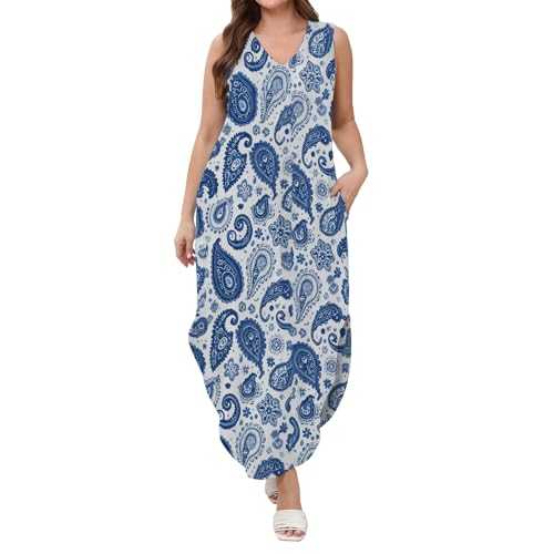 Zhsxertwy Summer Dresses for Women UK Midi Sleeveless Casual Loose Beach Long Maxi Sundress V Neck Tshirt Tank Dress with Pockets
