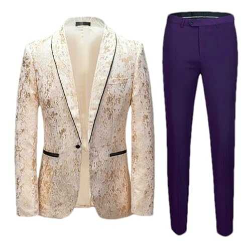 Eesuei Men Wedding Prom Party Jacquard Blazers Jacket and Pants Business Dress Suit Man