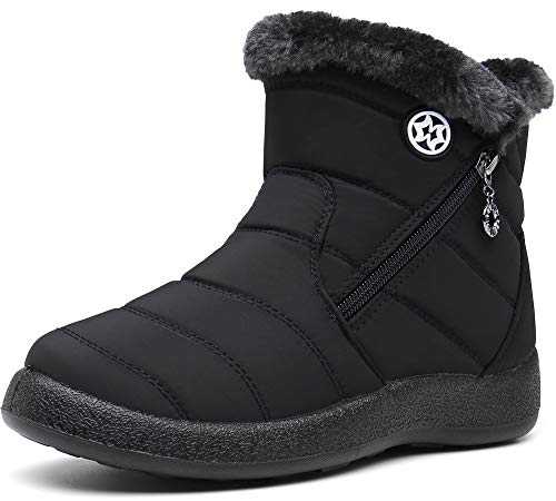 Gaatpot Women Winter Warm Snow Boots Ladies Slip On Water-resistant Outdoor Fur Lined Ankle Booties Shoes Size 3-9