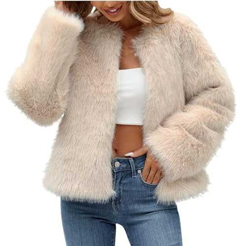 NSICBMNO Womens Faux Fur Coat Short Winter Coats Fleece Jacket Long Sleeve Cardigan Open Front Jacket Trench Coat Ladies Warm Jackets Plush Cardigan Fluffy Coat Over Coat Outwear Plus Size