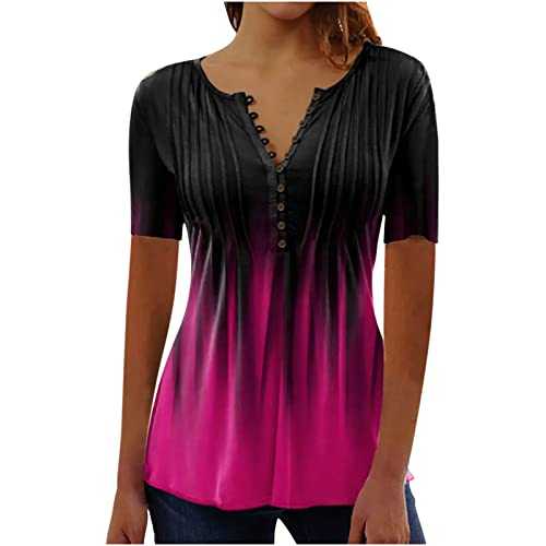 Summer Tops For Women,V Neck Tunic Tops,Plus Size Ladies Tops,Loose Tops For Women Uk Plus Size,Going Out Tops Tee Shirts,Short Sleeve Tops,Casual Blouses,Floral Printed Button Up Pleated Blouses