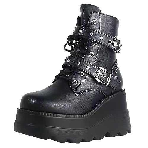 Casual Ankle Boots Women's Ankle Boots Fashionable Women's Shoes Breathable with Wedge Heel Retro Lace-up Boots Comfortable Boots for Walking Rain Boots Modern Garden Shoes