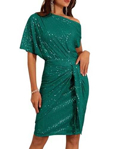 GRACE KARIN Women Sparkly Sequin Dresses Short Sleeve Off-Shoulder Bodycon Cocktail Party Dress