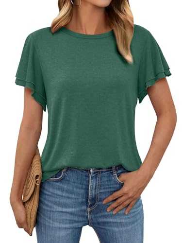 Suncife Womens Summer Short Sleeve T-Shirts Dressy Casual Ruffle Sleeve Blouse Tops