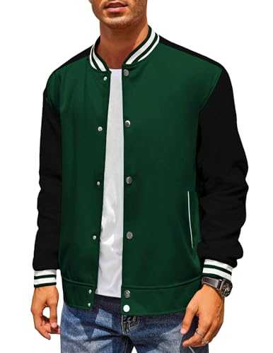 COOFANDY Men's Varsity Jacket Wool Blend Letterman Bomber Jacket Baseball Lightweight Jacket