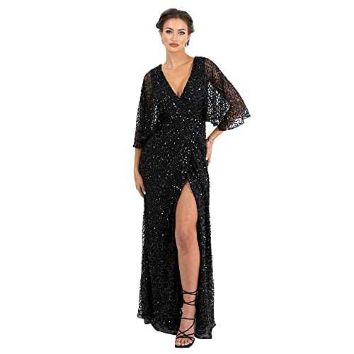 Maya Deluxe Women's Maxi Ladies Sequin Embellished Wrap A-line Dress for Wedding Guest Bridesmaid Evening Prom Ball Occasion