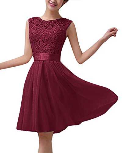 ZANZEA Women's Sexy Summer Chiffon Lace Formal Wedding Ball Evening Party Maxi/Mini Dress 01-Wine Red UK 14