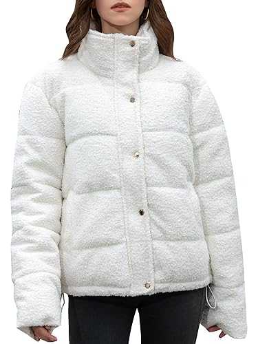 CRISSREXO Women's Fleece Puffer Jacket Long Sleeve Casual Winter Warm Zip Up Sherpa Short Coat