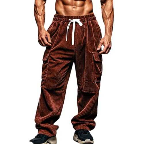 Mens Pants Work Trouser Corduroy Casual Gym Sports Outdoor Fitness Training Tracksuit Solid Colour Running Loose Fit Comfortable Bottoms Elastic Drawstring Pockets Fashion Pants Autumn Winter