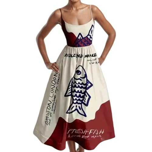Spaghetti Strap Dresses for Women UK, A-Line Dresses Midi Dress Sleeveless Sundresses U Neck Sundresses High Waist Sudnress Ankle Length Sundress Print Casual Loose Style Ladies Summer Wearing