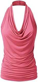 Generisch Long White Shirt Women's Sexy Drape Waterfall Neck Tank Blouse Backless Sleeveless Vest Tops Spaghetti Top Women's Glitter