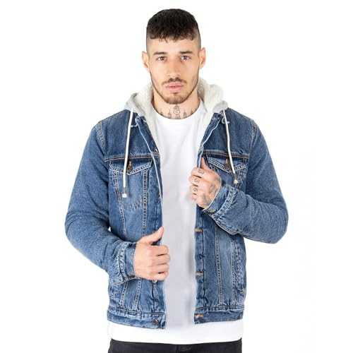 NOROZE Men's the Trucker Denim Long Sleeve Jacket | Washed Denim Sherpa Fleece Hoodie Western Style Jean Coat UK Sizes S-XXL