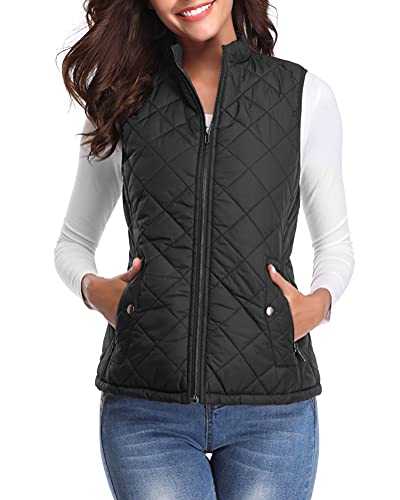 fuinloth Women's Quilted Gilet, Stand Collar Lightweight Zip Padded Vest