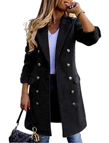 Women's Double Breasted Wool Coat Fall Winter Notched Lapel Midi Long Wool Peacoat Jacket
