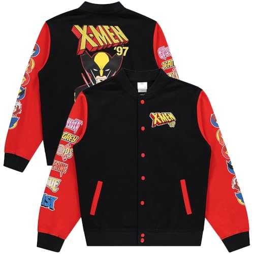 Marvel X-Men Snap Varsity Jacket for Men - Adults Letterman Jacket with Embroidered Patches - Cool Varsity Jackets