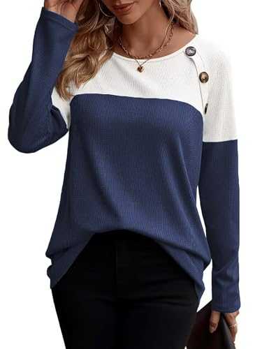 SMENG Ladies Long Sleeve Shirts Women Striped Crewneck Pullover Tunic Patchwork Tops