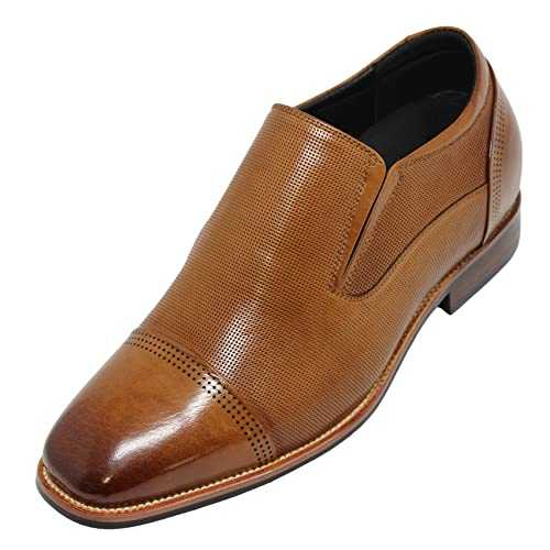 CALTO Men's Invisible Height Increasing Elevator Shoes - Premium Leather Slip-on Formal Loafers - 3 Inches Taller