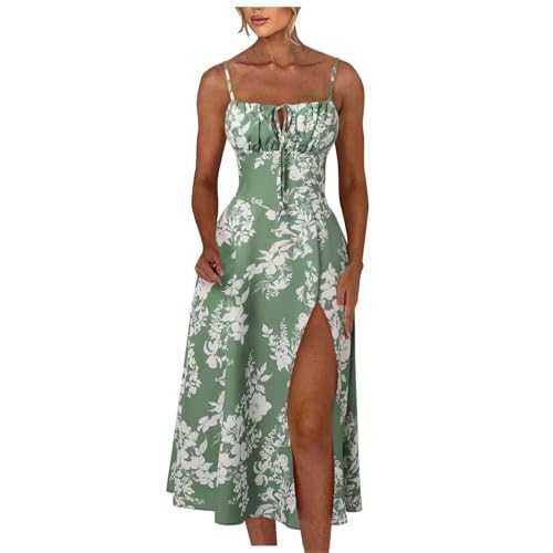 Summer Dresses for Women 2025 Floral Midi Corset Dress Boho Flowy Slit Lace Up Dresses for Women Going Out Sundress