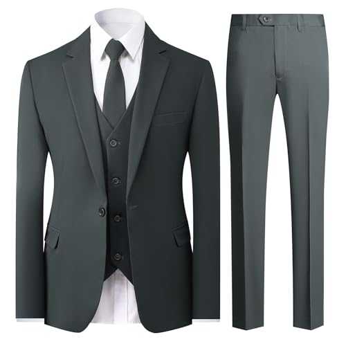 Allthemen Mens 3 Piece Suit 1 Button Business Solid Color Stretch Tuxedo Blazer Waistcoat Trousers