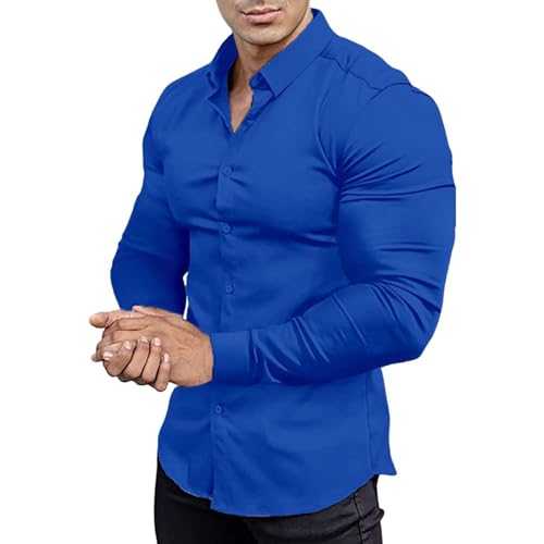 Cocila Mens T Shirt Muscle Fit Dress Shirt Sport Slim Fit Long Sleeve Stretch Plain Business Casual Button Down Shirt Workwear Big and Tall for Men Summer Sexy Outfit