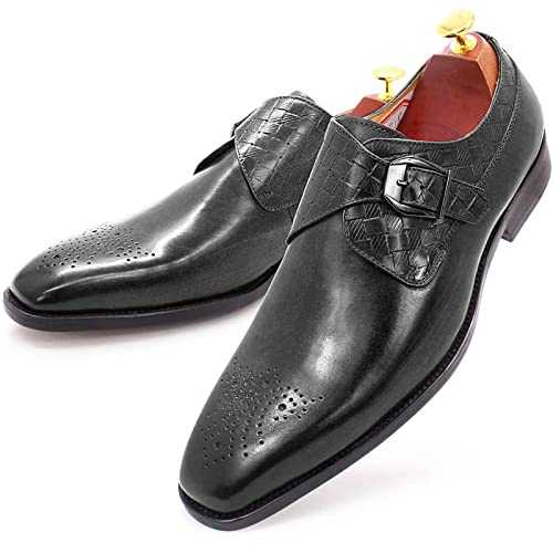 Men Real Leather Loafers Comfy Slip On Monk Shoes Wedding Smart Office Dress Shoes Classic Oxfords Business Shoes,Black-47