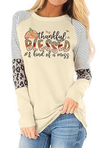 Thankful Grateful Blessed Shirts Women Thanksgiving Pumpkin T-Shirt Fall Tshirt Raglan Sleeve Top Tees