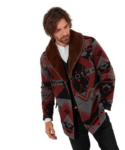 Joe Browns Men's Oversized Aztec Double Breasted Faux Fur Collar Wool Blend Coat Jacket