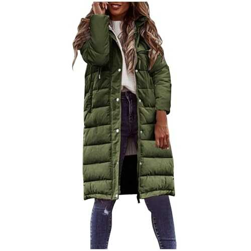 Keepink Women's Puffer Down Coats Thickened Maxi Down Jackets with Hood Lightweight Waterproof Windbreaker Outdoor Hiking Trench Overcoat Winter Coats for Women UK Plus Size 10-22